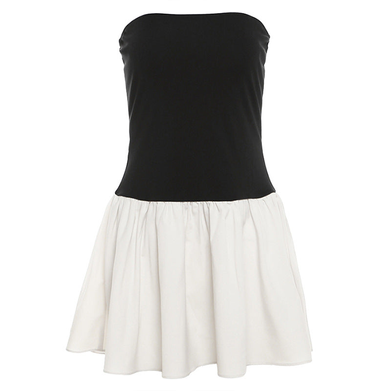Damen Doppellagiges Wickelkleid mit trägerlosem Oberteil und fließendem Rock R&B