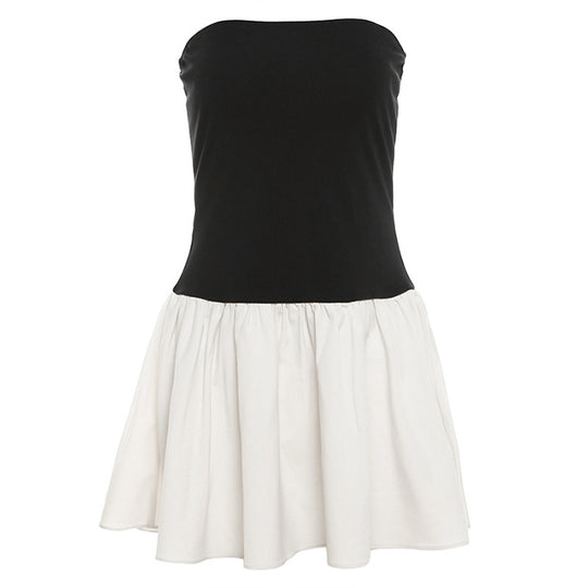 Damen Doppellagiges Wickelkleid mit trägerlosem Oberteil und fließendem Rock R&B