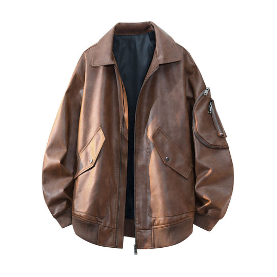 Damen lässige Kunstlederjacke mit praktischen Taschen R&B