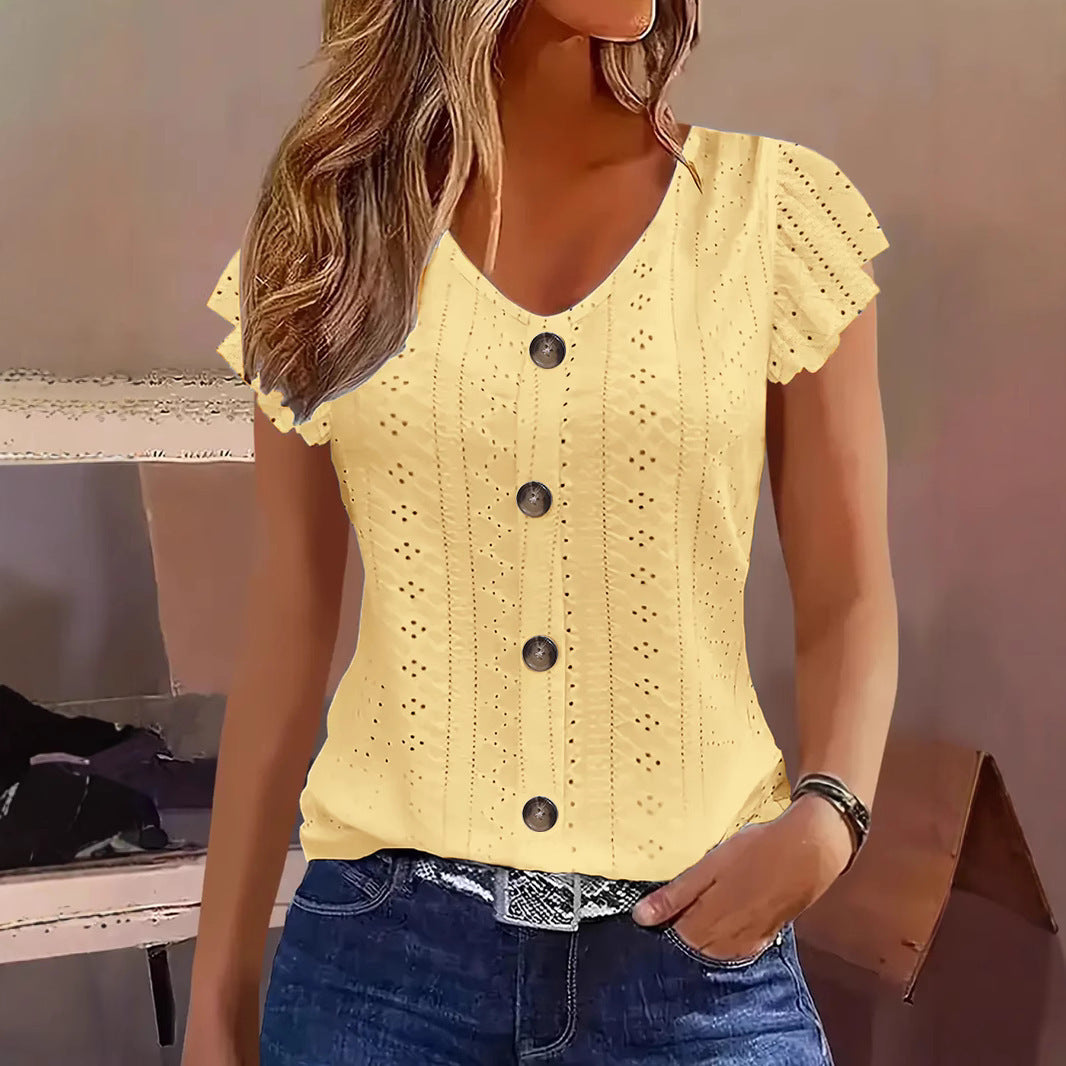 Damen Bluse mit Rüschendetails und Knopfverschluss R&B