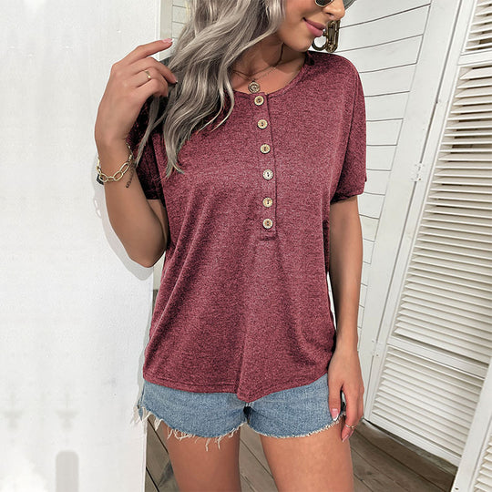 Damen T-Shirt mit modischen Holzknopfdetails R&B