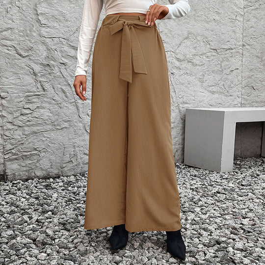Damen weit geschnittene Hochbundhose mit Bindegürtel R&B