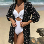 Damen luftige Strandtunika mit floralem Design und halbtransparentem Stoff R&B