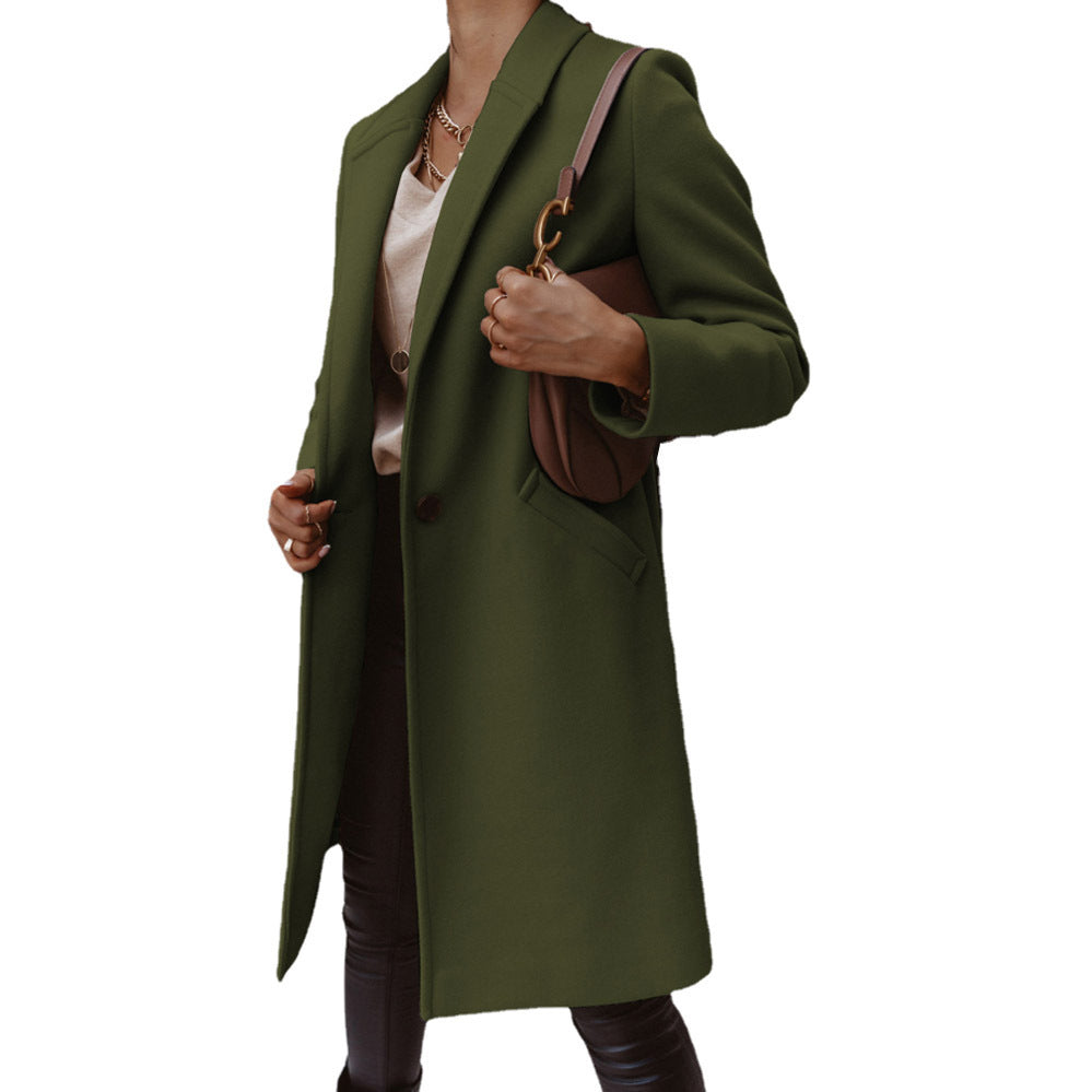 Damen Eleganter Wollmantel mit schmaler Silhouette und tiefen Taschen R&B