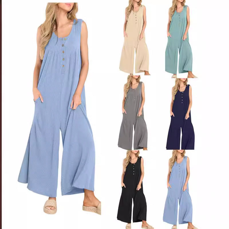 Damen Luftige Jumpsuit mit Knopfdetails und Taschen R&B
