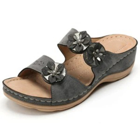Damen Wedge-Sandalen mit floralen Applikationen und anatomischem Fußbett R&B