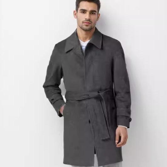 Herren klassischer Trenchcoat mit stilvollem Gürtel und doppelter Knopfreihe R&B