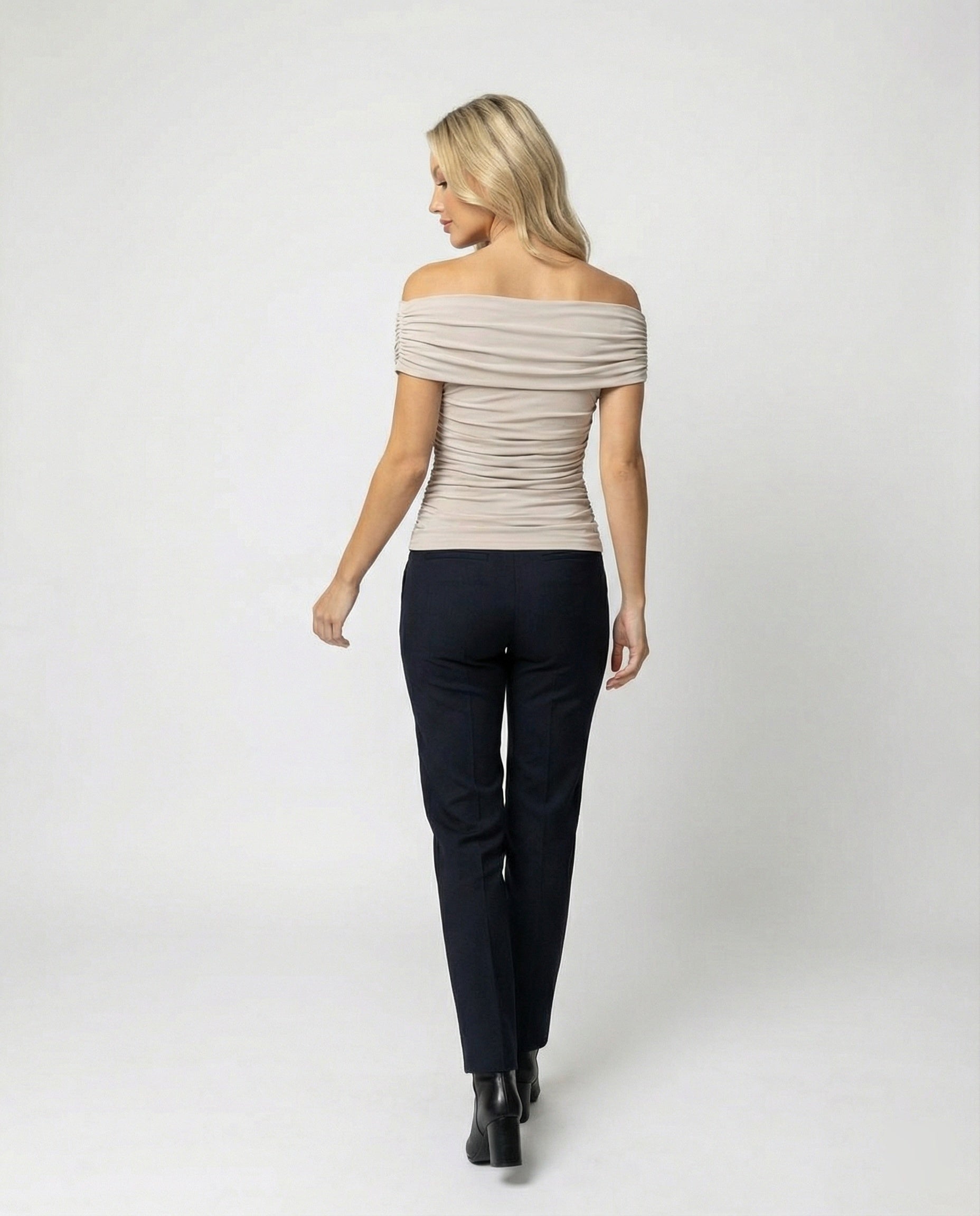 Damen figurbetontes schulterfreies Top mit Drapierung und seitlicher Raffung R&B