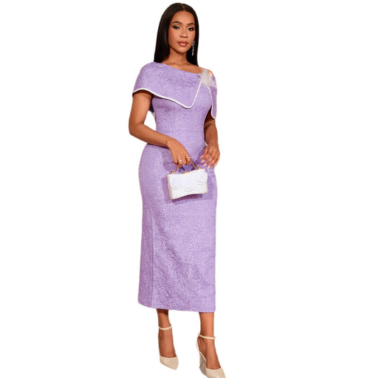 Damen elegantes Maxikleid mit asymmetrischem Rüschendesign und floralem Akzent R&B