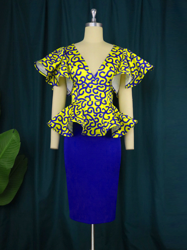 Damen Elegantes Peplum-Oberteil mit schulterfreien Ärmeln und floralem Muster R&B