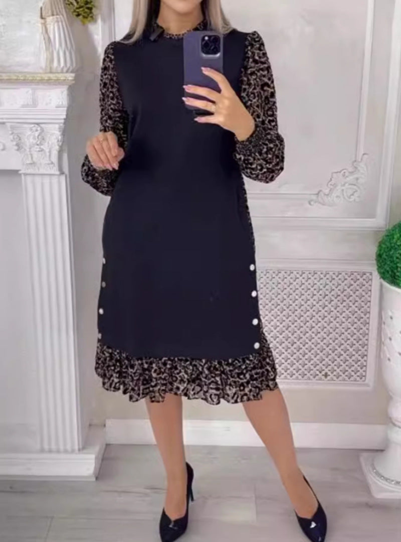 Damen Kleid mit elegantem Volantabschluss und durchsichtigen Ärmeln Heidi-Mode