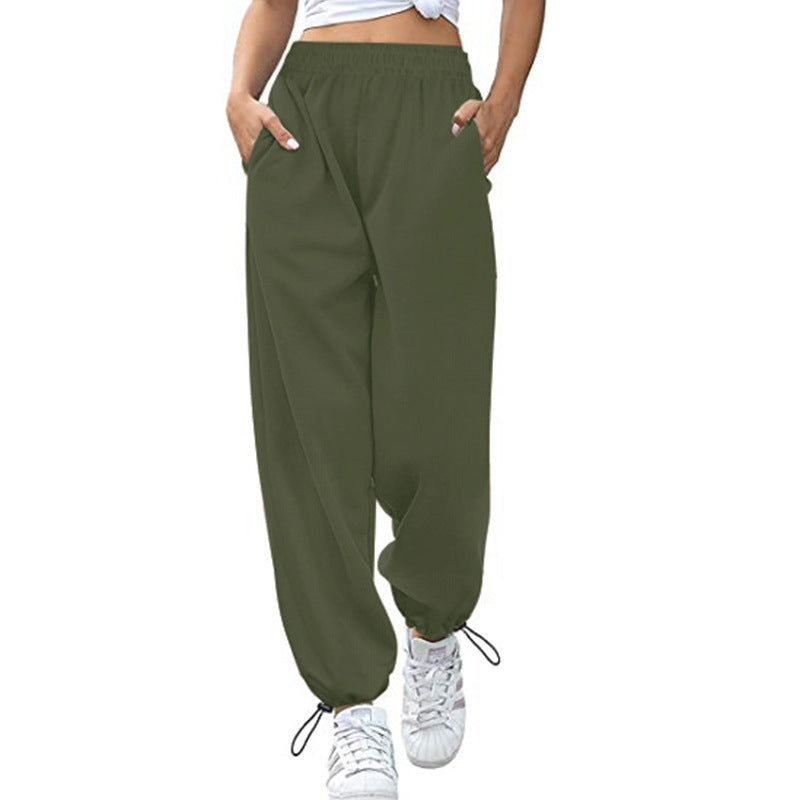 Damen lässige Sporthose mit hohem Bund und seitlichen Taschen R&B