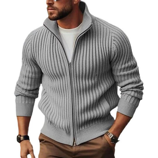 Herren Strickjacke mit modernen Rippdetails und durchgehendem Reißverschluss R&B