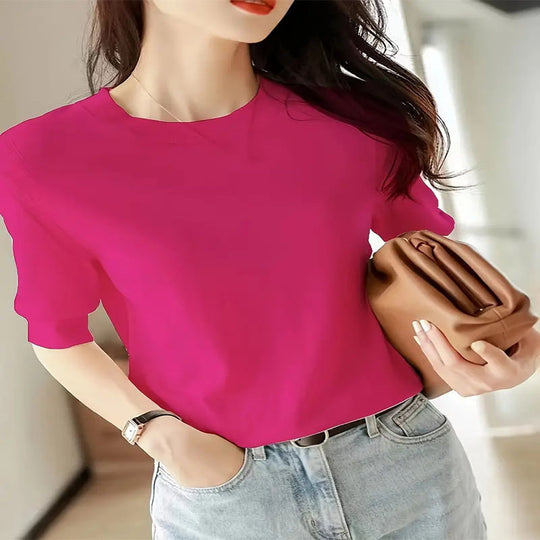 Damen eleganter Kurzarmpullover mit feiner Maschenstruktur und lässigem Schnitt R&B