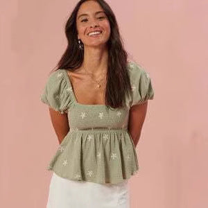 Damen Puffärmel Blusenshirt mit elastischem Bund R&B