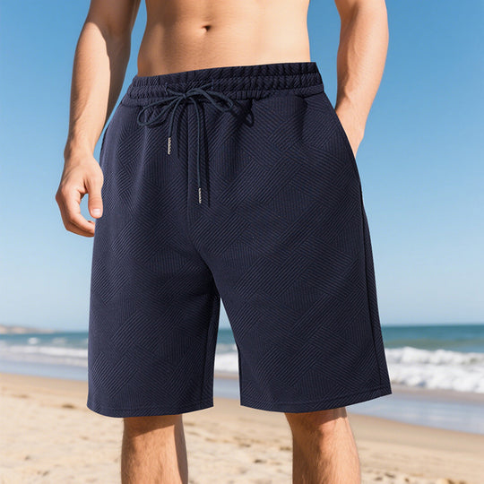 Herren nan knielange Textur-Badeshort mit elastischem Kordelbund und seitlichen Eingrifftaschen R&B
