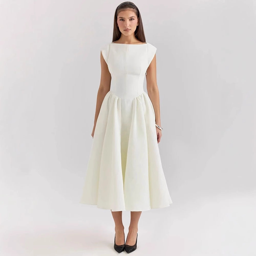 Damen Elegantes A-Linien Cocktailkleid mit Wasserfallausschnitt R&B