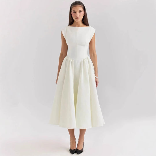 Damen Elegantes A-Linien Cocktailkleid mit Wasserfallausschnitt R&B