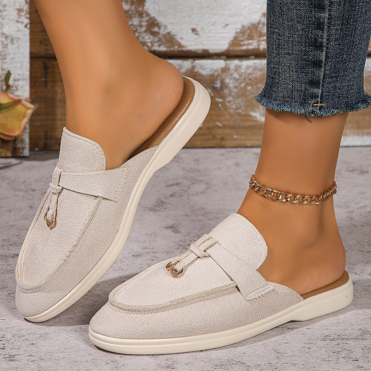 Damen Mokassin-Pantoletten mit elegantem Design und hochwertiger Oberflächenstruktur R&B