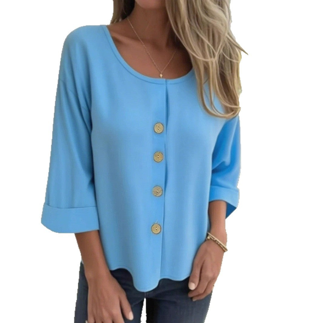 Damen Elegantes und lässiges Blusenshirt mit Knopfdetail R&B