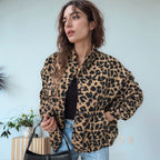 Damen modische Teddyjacke im Leopardenmuster R&B