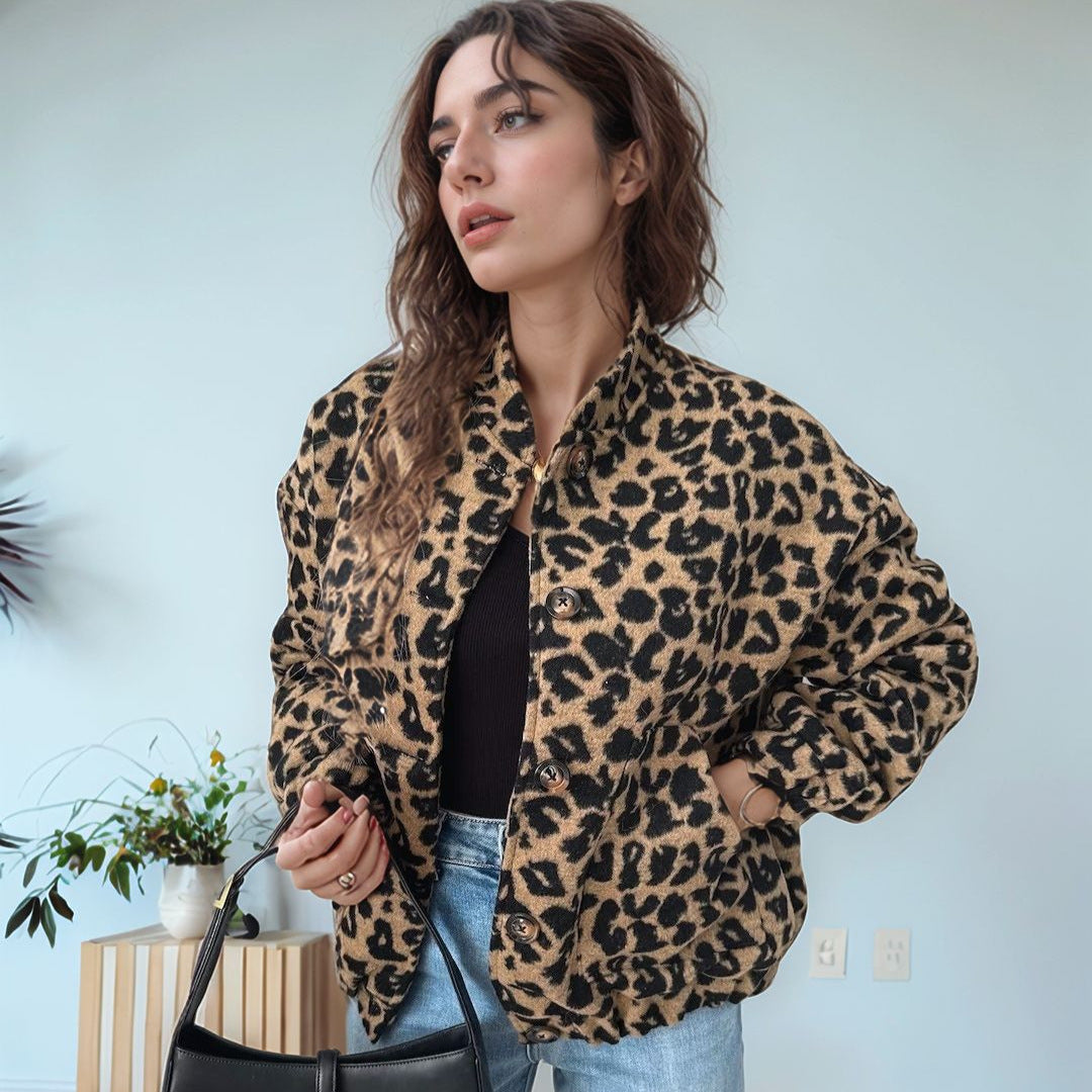 Damen modische Teddyjacke im Leopardenmuster R&B