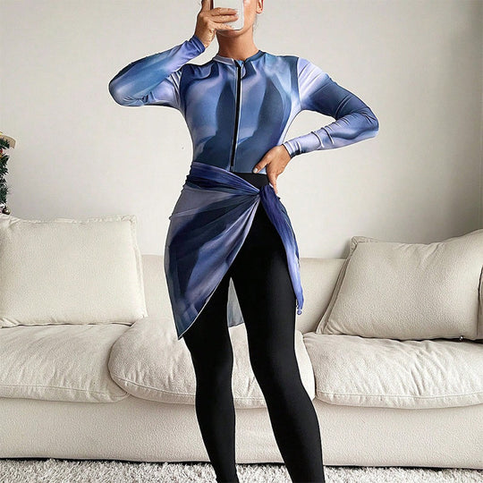 Damen Sportliche Leggings mit modischem Wickeloberteil R&B