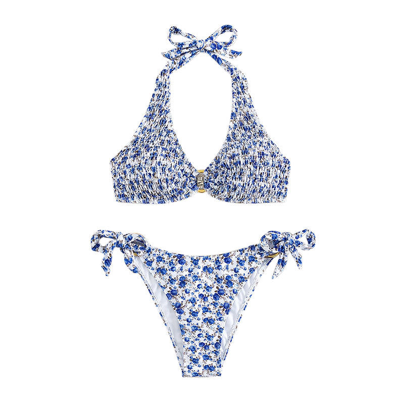 Damen Triangel-Bikini mit verspielten Rüschendetails und elegantem Knotendesign R&B