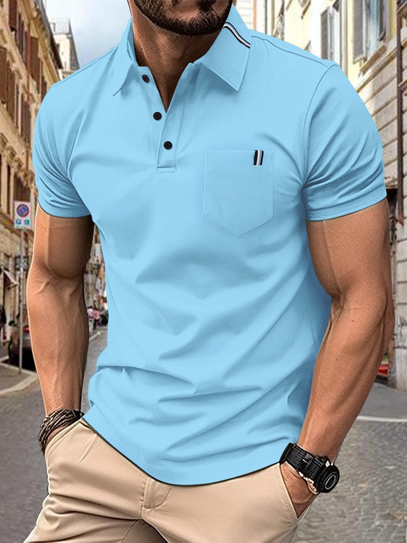 Herren Polohemd mit modernem Schnitt und Brusttasche R&B