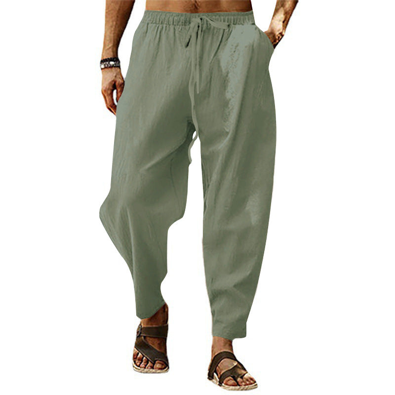 Herren nan lockere Sommer-Slouch-Hose aus Leinenmix mit elastischem Bund und konischem Knöchelabschluss R&B