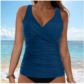 Damen elegantes Wickel-Badeoberteil mit Rüschen R&B