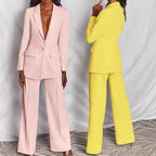 Damen nan taillierter Ein-Knopf-Blazer mit Pattentaschen und weiter Palazzo-Hose Hosenanzug R&B