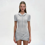 Damen Figurbetontes Minikleid mit Kragen und Reißverschluss R&B