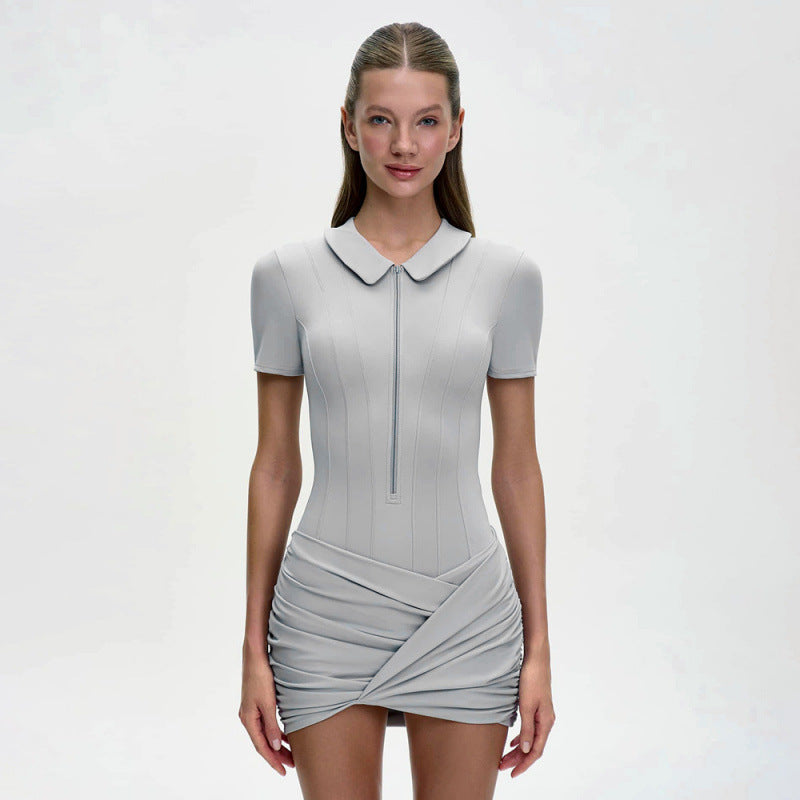 Damen Figurbetontes Minikleid mit Kragen und Reißverschluss R&B