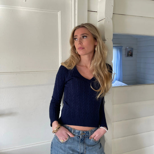 Damen gestrickter Pullover mit V-Ausschnitt und langem Arm R&B