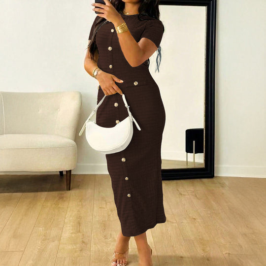 Damen Elegantes figurbetontes Maxikleid mit Knopfleiste und Taschen R&B