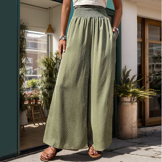 Damen Weite Palazzohose mit elastischem Bund und zartem Punktmuster R&B