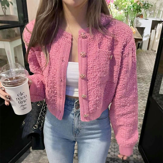 Damen trendige Strickjacke mit dekorativen Knöpfen und lässigem Schnitt R&B
