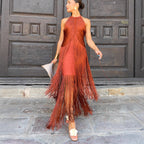 Damen Fransen Maxikleid mit elegantem Schnitt und fließendem Design R&B