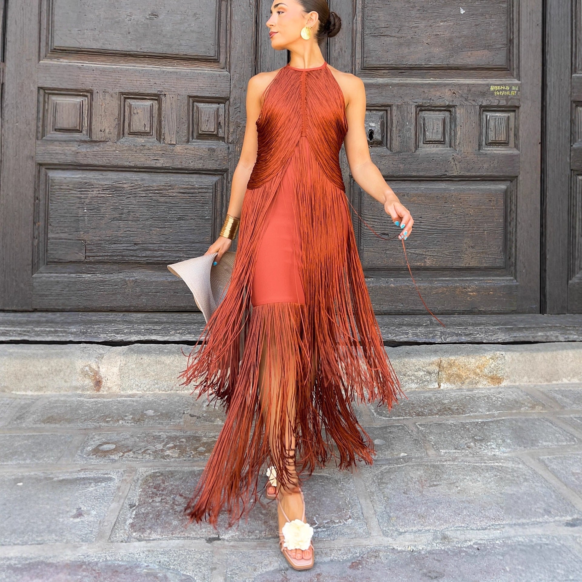 Damen Fransen Maxikleid mit elegantem Schnitt und fließendem Design R&B
