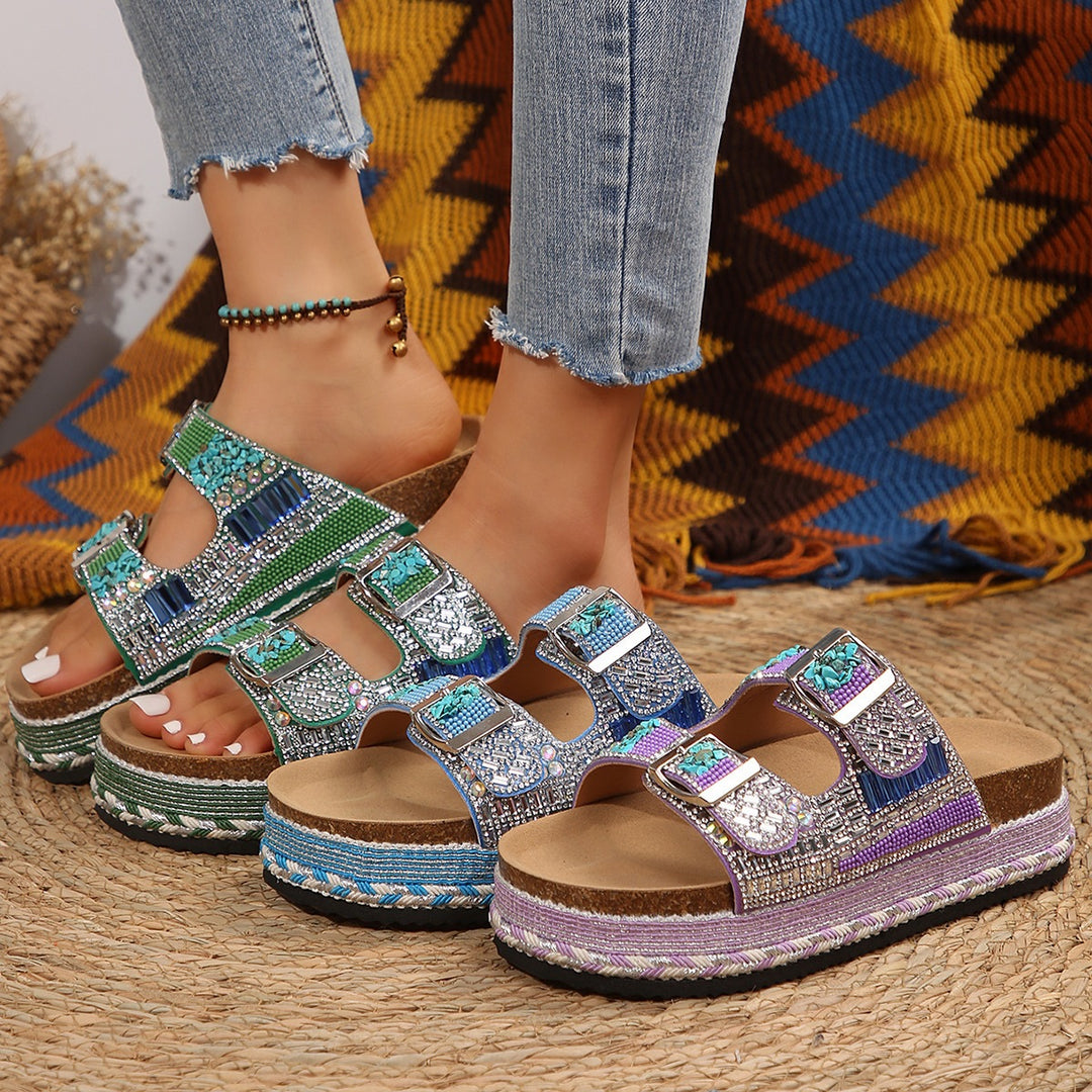 Damen modische Plateau-Sandalen mit glitzernden Details und verstellbaren Riemen R&B