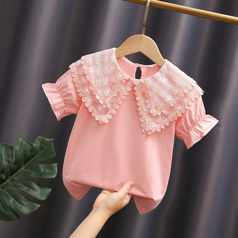 Mädchen Bluse mit romantischem Spitzenkragen und Rüschendetails R&B