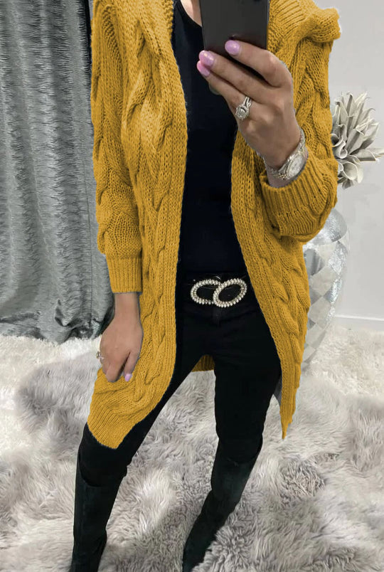 Damen Grobstrick-Cardigan mit Kapuze und Zopfmuster R&B