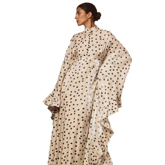 Damen Maxikleid mit auffälligen Punkten und trendigem Rüschen-Design R&B