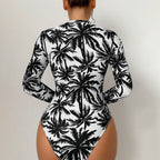 Damen Eleganter Einteiler Badeanzug mit Reißverschluss und langen Ärmeln R&B