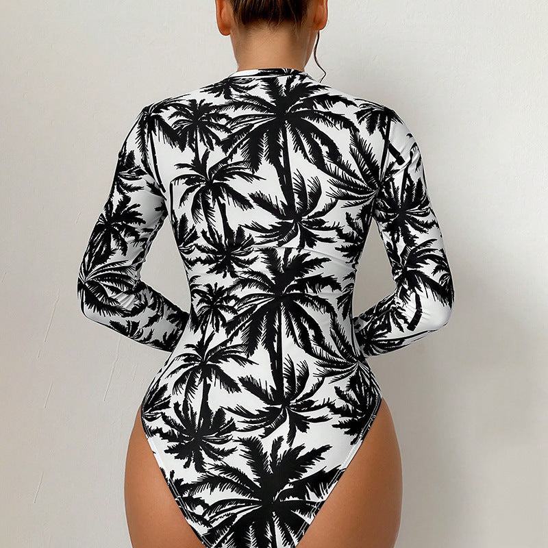 Damen Eleganter Einteiler Badeanzug mit Reißverschluss und langen Ärmeln R&B