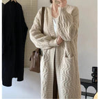 Damen Langer Strickcardigan mit voluminösen Ärmeln und praktischen Taschen