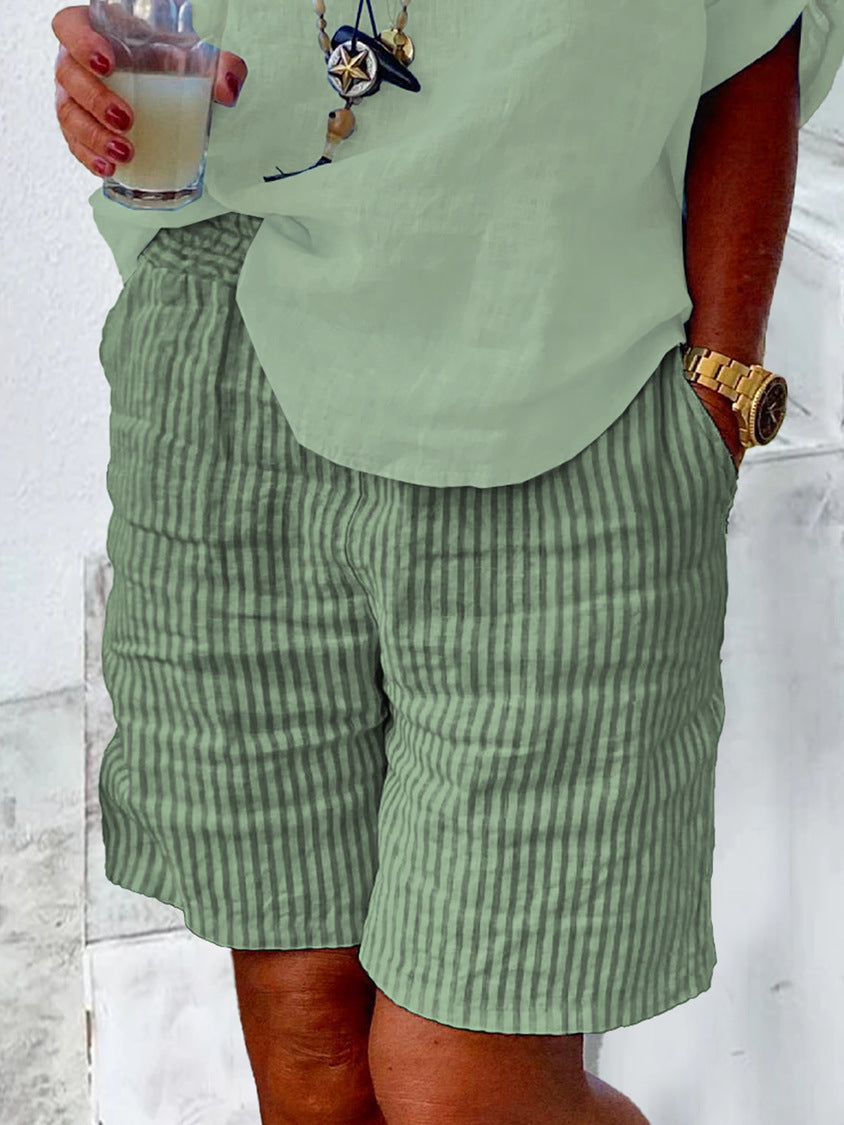 Damen Leichte Baumwollshorts mit Streifendessin R&B