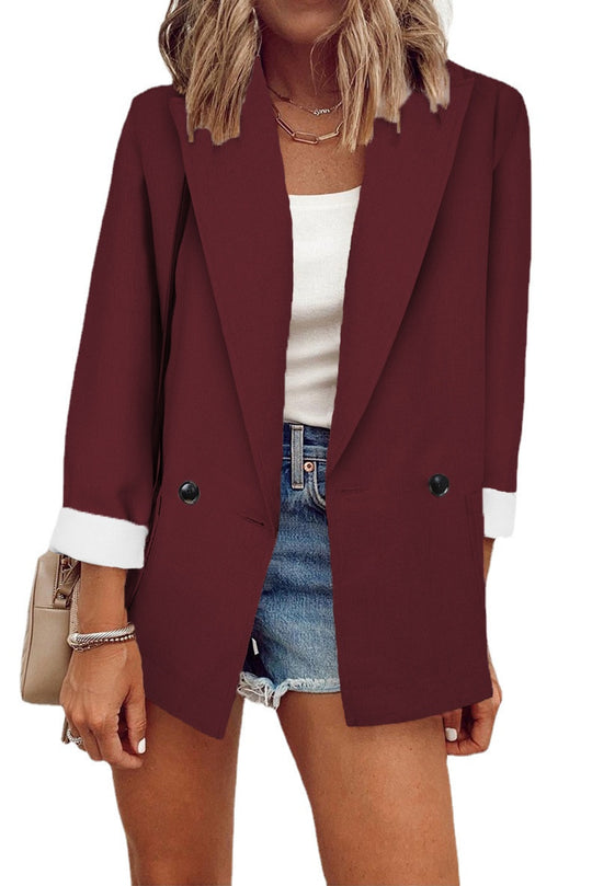 Damen modischer Oversized-Blazer im schlichten Design mit eleganten Knopfdetails R&B