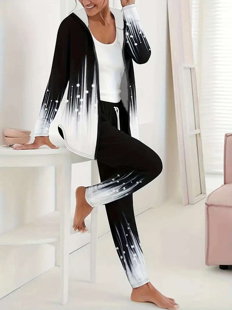 Damen Sportliches Lounge-Set mit modernem Farbverlauf und praktischer Kapuze R&B